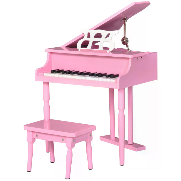 Kids' 30-Key Grand Piano Playset with Bench - Miniature Musical Instrument Toy with Music Stand - Ideal for Aspiring Young Musicians and Perfect Gift for Children in Pink