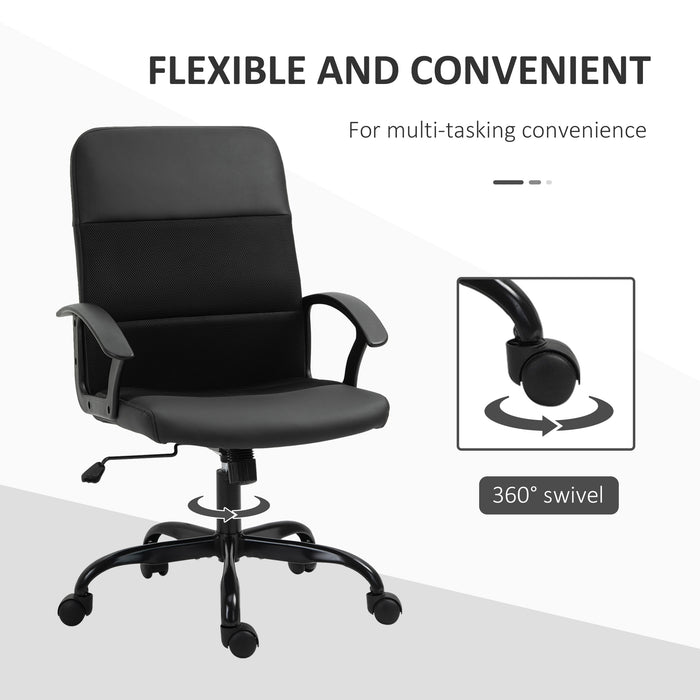 Ergonomic PVC Leather Office Chair with Mesh Panel - Swivel Seat, Padded, Adjustable Height & Tilt, 5-Wheel Base - Comfortable Desk Seating for Professionals
