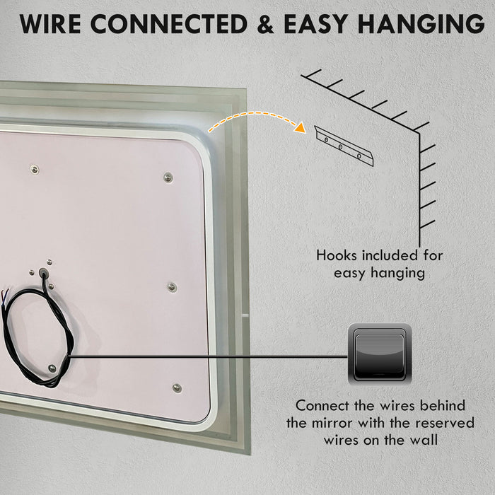 Illuminated LED Vanity Bathroom Mirror - Smart Touch Makeup Mirror with 3 Color Modes, Anti-Fog Features - Ideal for Precision Grooming and Makeup Application
