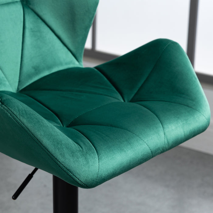 Luxurious Velvet Swivel Bar Stools - Pair of Adjustable Height Barstools with Metal Frame, Footrest, and Round Base - Ideal for Kitchen Island and Home Bar Comfort Seating in Green