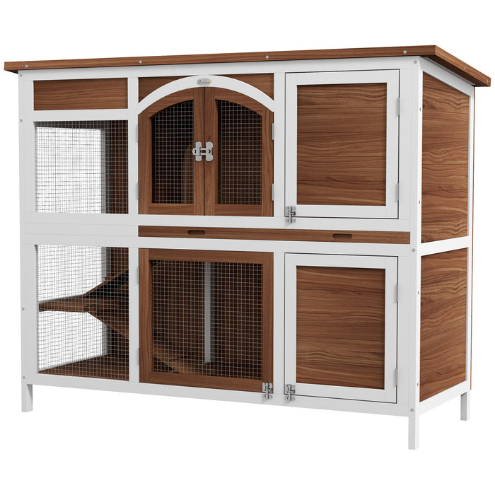 Wooden Double-Decker Animal Cage - Dual-Layer Hutch with Retractable Roof and Easy-Clean Tray - Ideal for Small Pets Comfort & Hygiene
