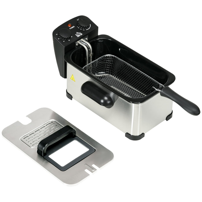 2000W Stainless Steel Deep Fat Fryer - 3L Capacity with Adjustable Temperature, 60-Min Timer & Viewing Window - Ideal for Homemade Crispy Foods with Safety Cut-Out Feature