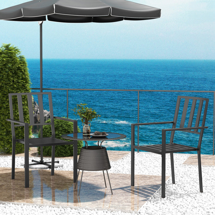 Metal Slatted Patio Dining Chairs - Contemporary Black Outdoor Seating - Perfect for Garden and Patio Entertaining