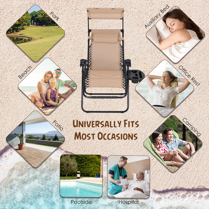 Zero Gravity Patio Sun Lounger with Cup Holder & Canopy Shade - Comfortable Deck Folding Chair for Outdoor Relaxation - Ideal for Garden, Beach or Poolside Use
