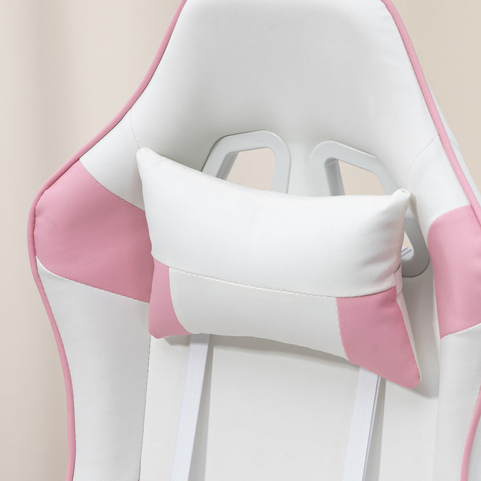 Ergonomic Racing Gaming Chair - Faux Leather with Lumbar & Headrest Support, 3D Adjustable Armrests - Comfortable Swivel Seating for Home Office Gamers in Pink