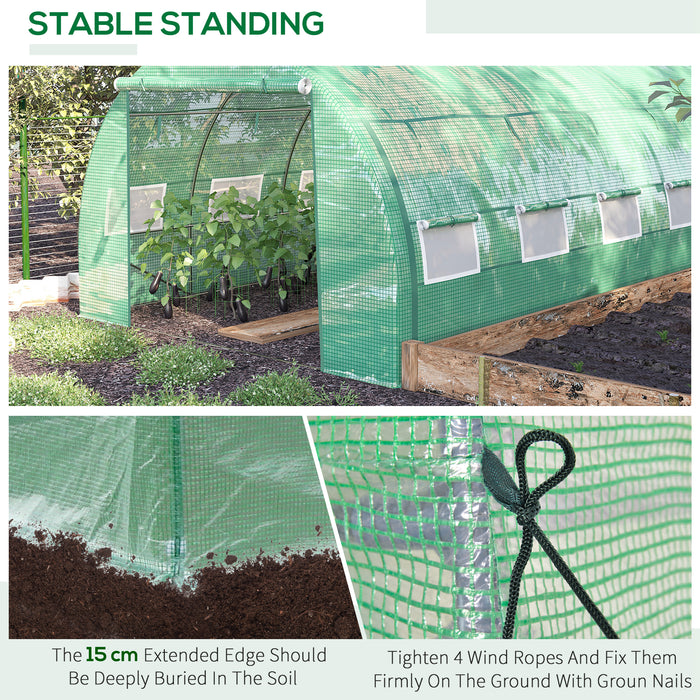 Polytunnel Walk-in Greenhouse - Roll-Up Sidewalls, Zipped Door, 8 Windows, 4x3x2m in Green - Perfect for Gardeners and Year-Round Plant Growth