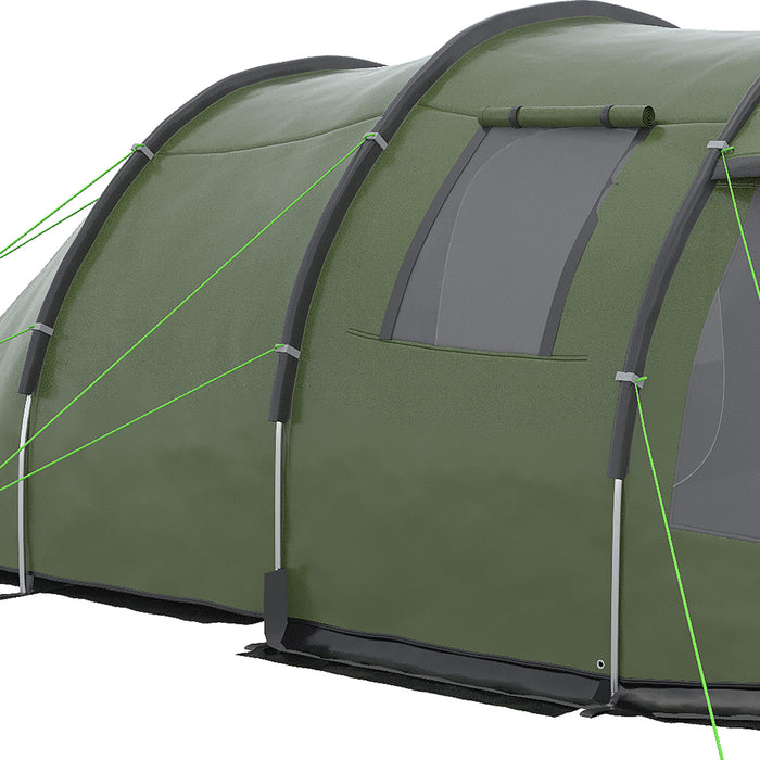 3-4 Person Two Room Tunnel Tent - Spacious Camping Shelter with Windows and Covers - Ideal for Fishing, Hiking, and Outdoor Sports, Includes Carry Bag, Green