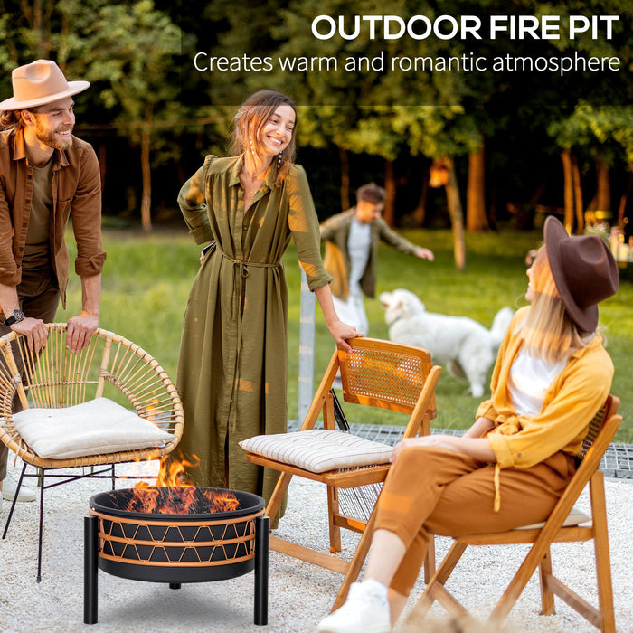 Round Metal Outdoor Fire Pit - Charcoal & Wood Burning Bowl with Screen Cover and Poker - Ideal for BBQ, Patio, and Camping Activities