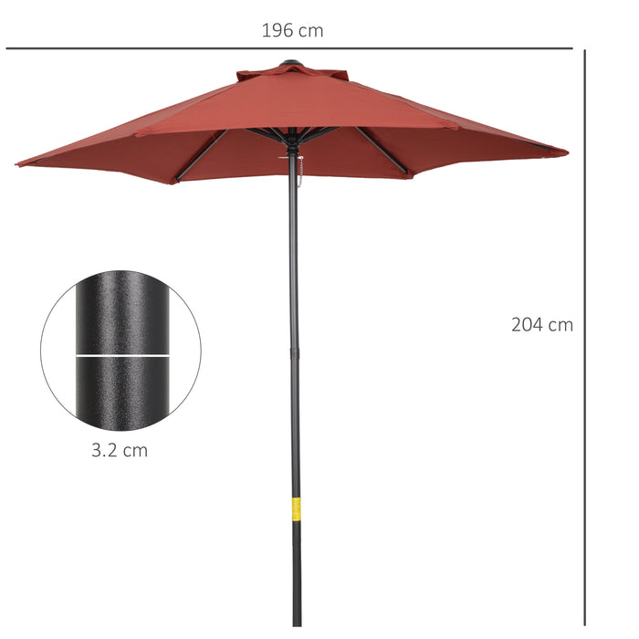 2m Patio Parasol Umbrella - Outdoor Sun Shade with 6 Sturdy Ribs, Wine Red - Ideal for Balcony, Bench, and Garden Relaxation