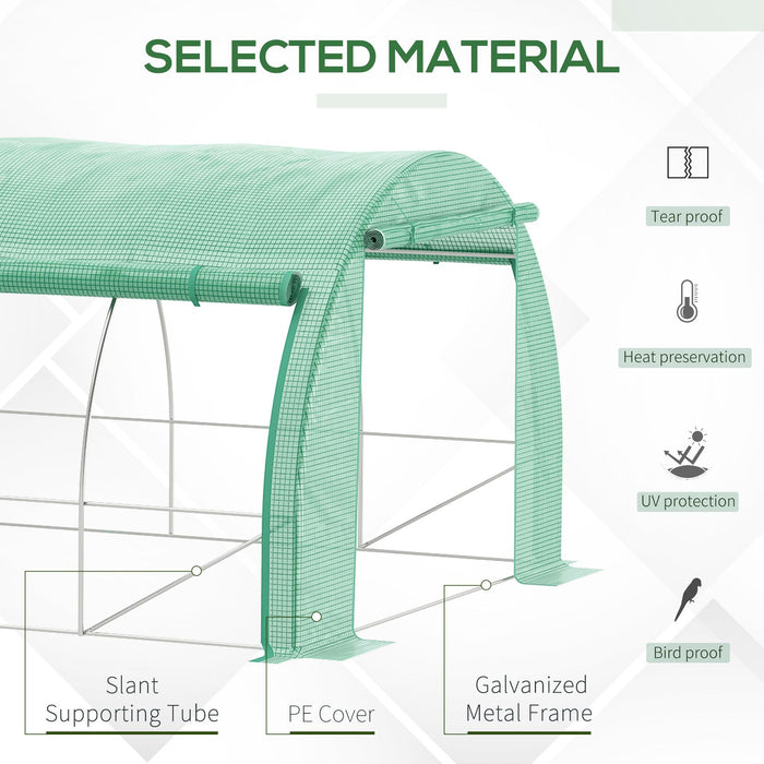 Polytunnel Walk-in Greenhouse - Sturdy Grow House Tent with Roll-up Sidewalls, Zipped Entrance, 12 Ventilated Windows - Spacious 6x3x2m for Plant Protection & Optimized Growth