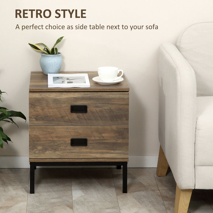 Vintage Style Nightstand - 2-Drawer End Table with Durable Metal Frame - Ideal for Bedroom and Living Room Essentials