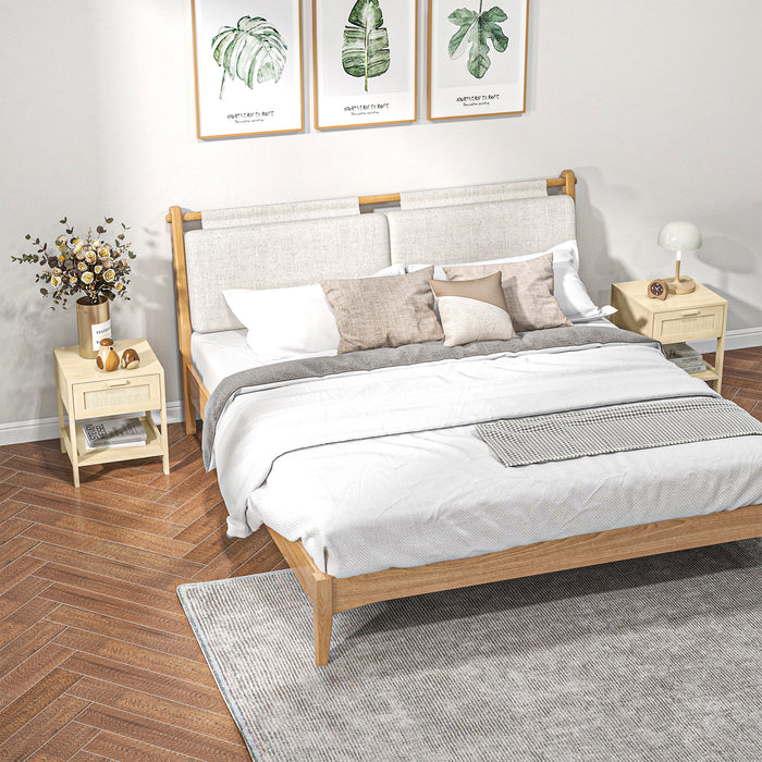 Rattan Drawer Nightstand Set - Bedroom & Living Room Bedside End Tables with Storage Shelf - Elegant Pair of Organizational Furniture Units