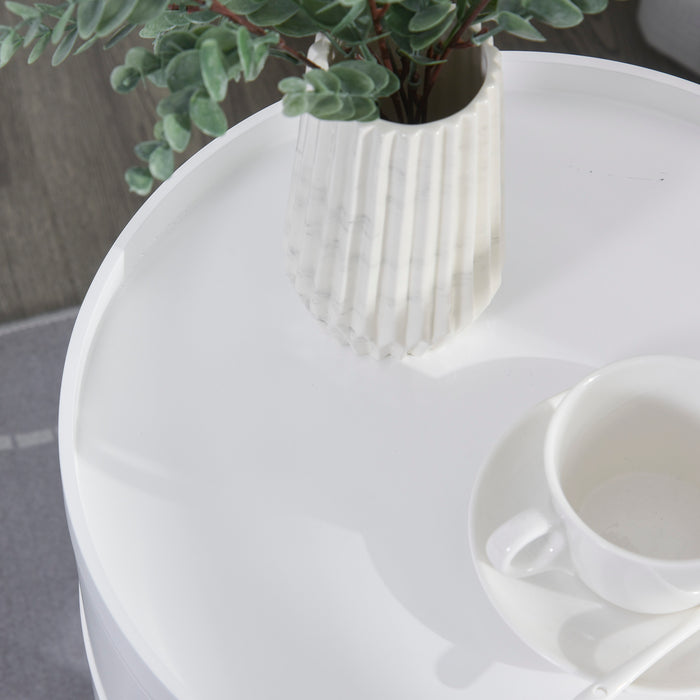 3-Tier Round Coffee & End Table Set with Storage - Dual Hidden Compartments, Detachable Tray Top - Ideal for Living Room Organization, Pair in White