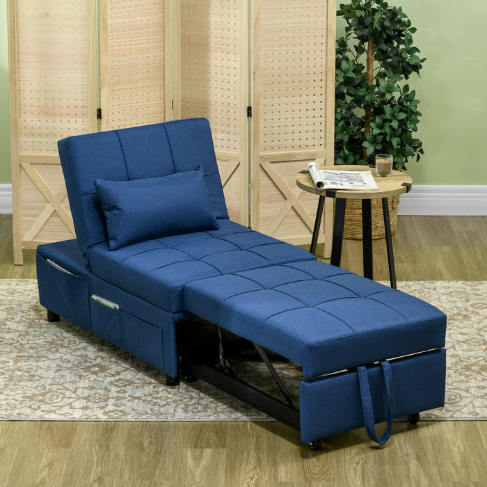 3-in-1 Multi-Functional Sleeper Chair Bed with Padding Seat - Convertible Chair to Bed Recliner, Adjustable Backrest & Wheels, Includes Pillow - Space-Saving Solution for Guests or Small Spaces