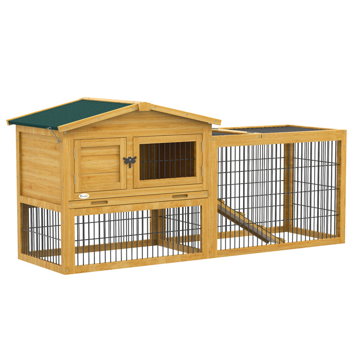 Deluxe Wooden Rabbit Hutch - Spacious Outdoor Run and Weather-Resistant Coating, Yellow - Ideal Home for Pet Rabbits and Small Animals