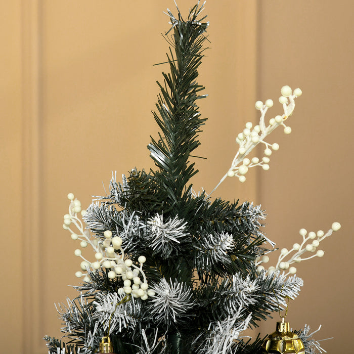 Artificial Snow-Dipped 5ft Pencil Christmas Tree - Lush Dark Green Holiday Decor with White Berries, Foldable Stand - Perfect for Indoor Festive Home Adornment