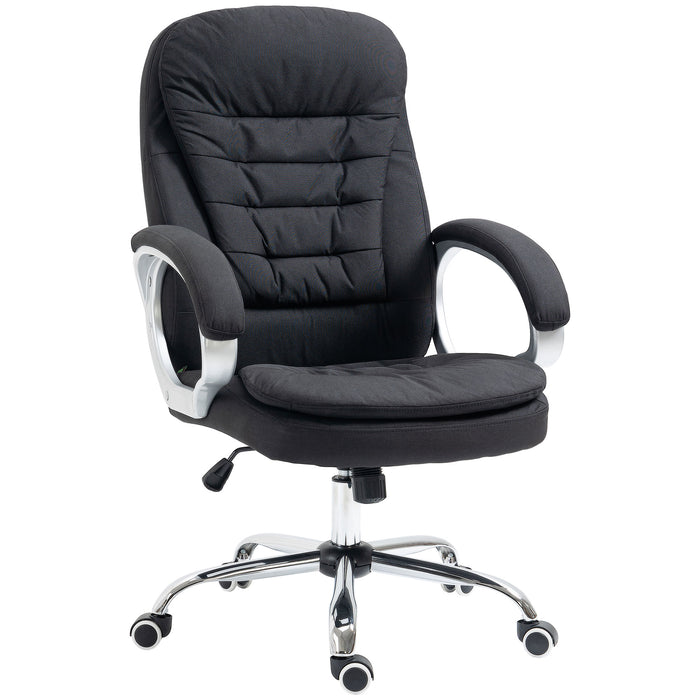 Ergonomic Task Chair with Arms and Swivel Wheels - Comfortable Linen Fabric Seating in Black - Perfect for Home Office and Computer Desks