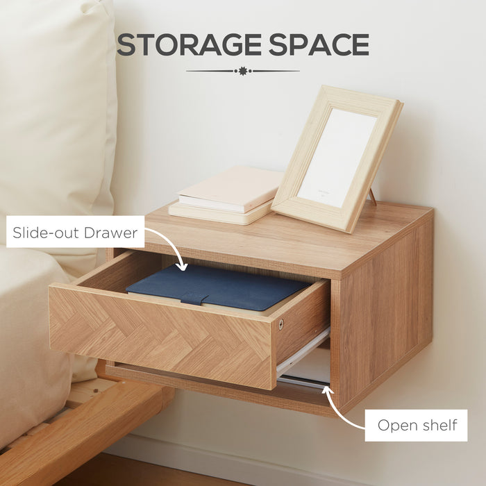 Wall-Mounted Nightstand Set with Storage - 2 Pieces, Drawer & Shelf, Bedroom Space-Saver - Compact Design for Modern Decor & Small Spaces, 37 x 32 x 21cm, Natural Finish