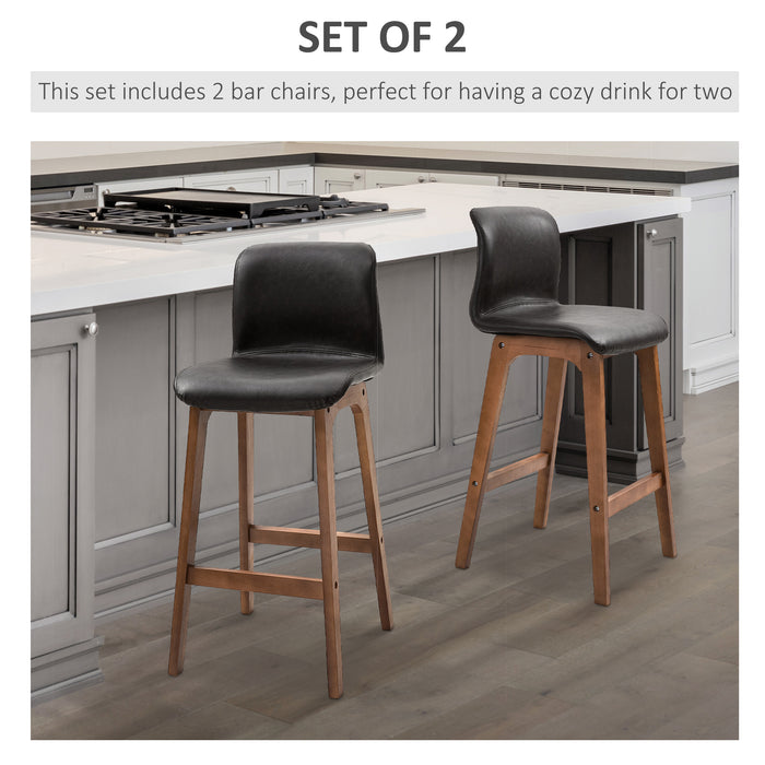 Modern Pair of PU Leather Bar Stools - Wooden Frame with Footrest, Home Bar and Dining Room Seating Solution - Elegant and Comfortable Entertaining Furniture