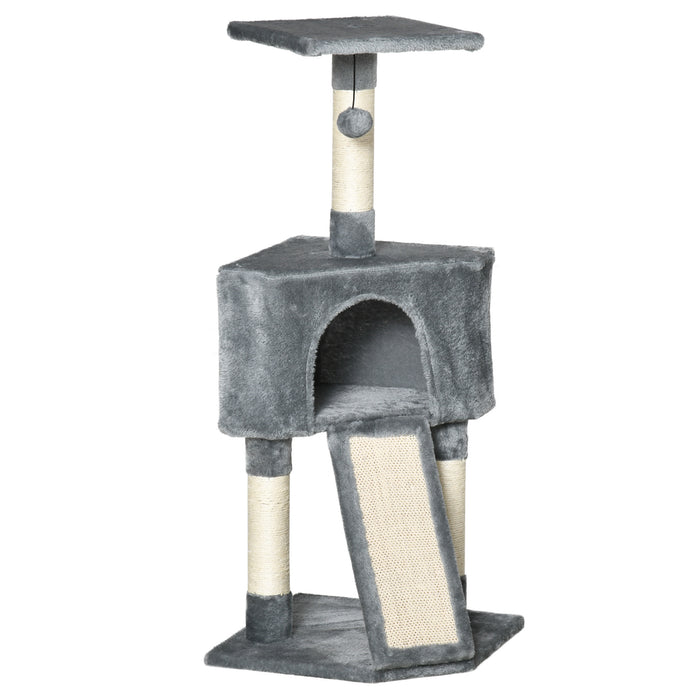 3-Tier Cat Scratching Post with Sisal Rope - Includes Hanging Play Toy, Grey - Ideal for Claw Maintenance & Playful Kittens