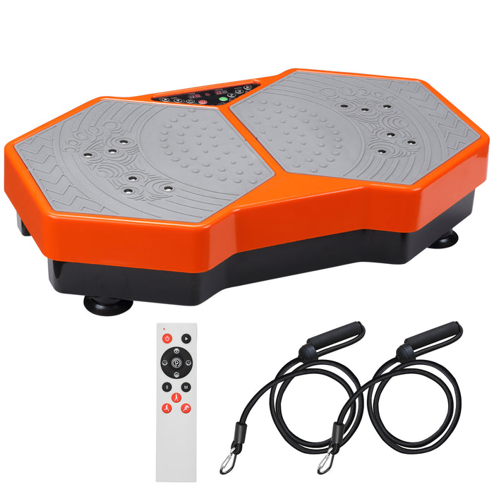 Vibration Fitness Plate with Resistance Bands - 99 Adjustable Intensity Levels, Remote Control - Ideal for Home Gym Full-Body Workouts, Orange and Grey