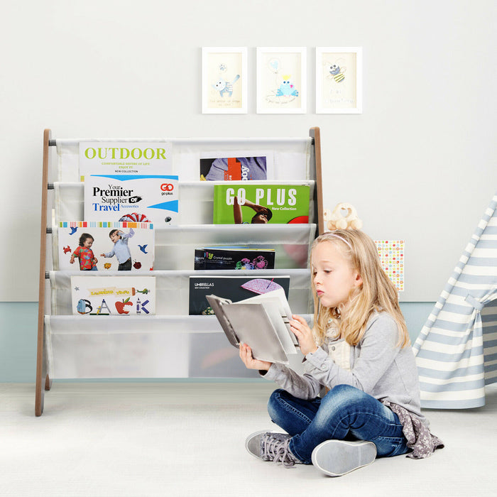 Children's Bookshelf - 4 Tier Magazine and Book Organiser in Natural Colour - Ideal Storage Solution for Kids' Rooms