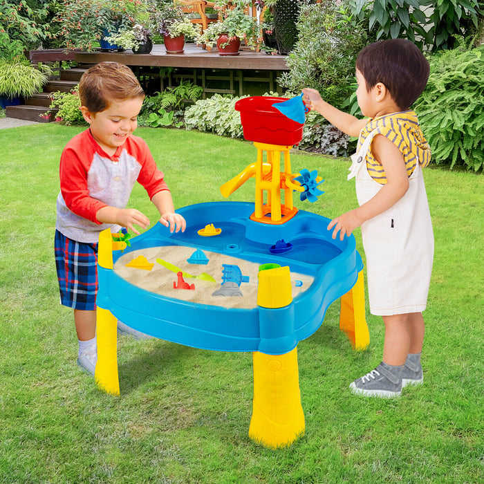 Kids Activity Table and Beach Set - 18-Piece Playset with Umbrella Hole - Perfect for Fun Outdoor Play and Sandbox Play for Children