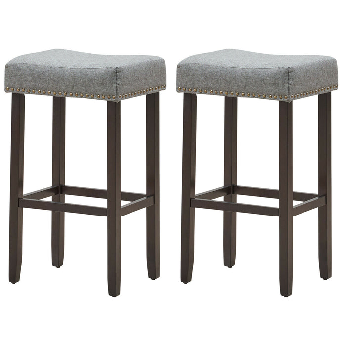 Set of 2 Bar Stools - Traditional Beige Upholstered Design - Perfect for Home Bars or Kitchen Counters