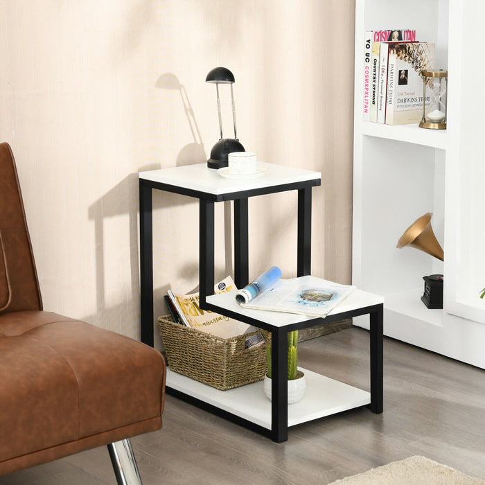 End Table - Industrial Style with 3 Shelves in Brown - Ideal for Home Storage Solution