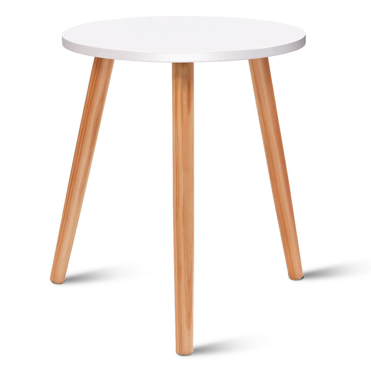 Occasional/Side Table, Natural Wood Legs - Compact, Round Design for Home and Office - Ideal for Small Spaces - White Finish