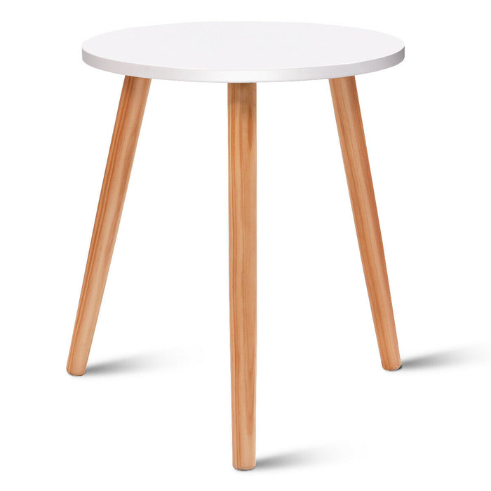 Occasional/Side Table, Natural Wood Legs - Compact, Round Design for Home and Office - Ideal for Small Spaces - White Finish