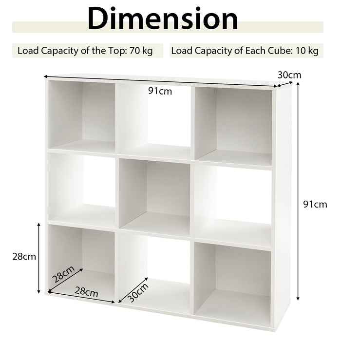 Cube Organizer - 9-Cube Bookshelf with Anti-Tipping Kits for Living Room or Playroom - Ideal Home Storage System in White