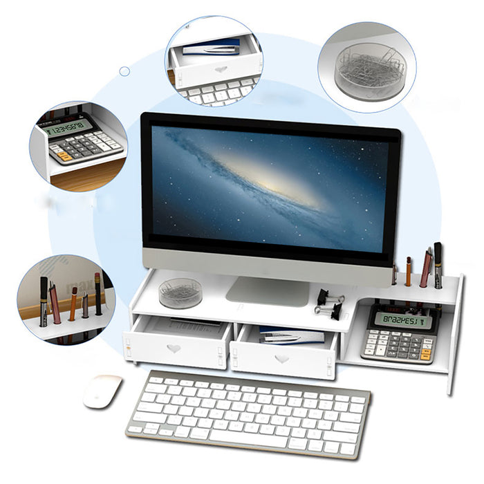 Universal & Storage Drawer Brand - Wooden Macbook PC Riser, Laptop Monitor, Desktop Stand Holder, Screen Rack Organizer - Ideal Solution for Desktop Organization and Screen Elevation