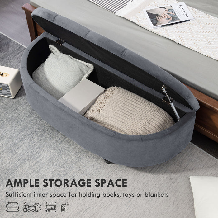 Elegant Dark Grey Semi-Circle Ottoman Bench - Tufted Upholstered Storage Seat with Rubberwood Legs - Versatile Accent Footrest for Bedroom & Entryway