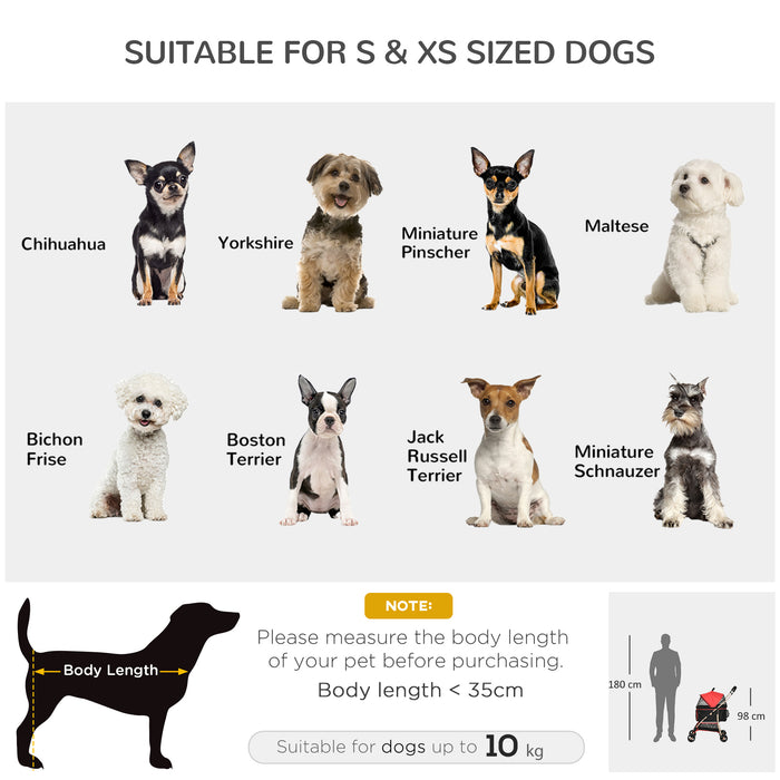 3-in-1 Detachable Pet Stroller - Foldable Dog and Cat Travel Carriage with Universal Wheel and Brake System, Red - Ideal for Extra Small & Small Sized Pets Outdoor Expeditions