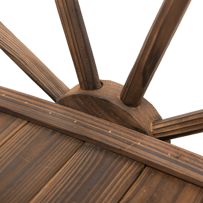 Garden Bridge with Stained Finish - Wooden Arc Structure with Wheeled Railings, 100L x 50W x 37H cm - Elegant Outdoor Pond and Yard Decor Accessory