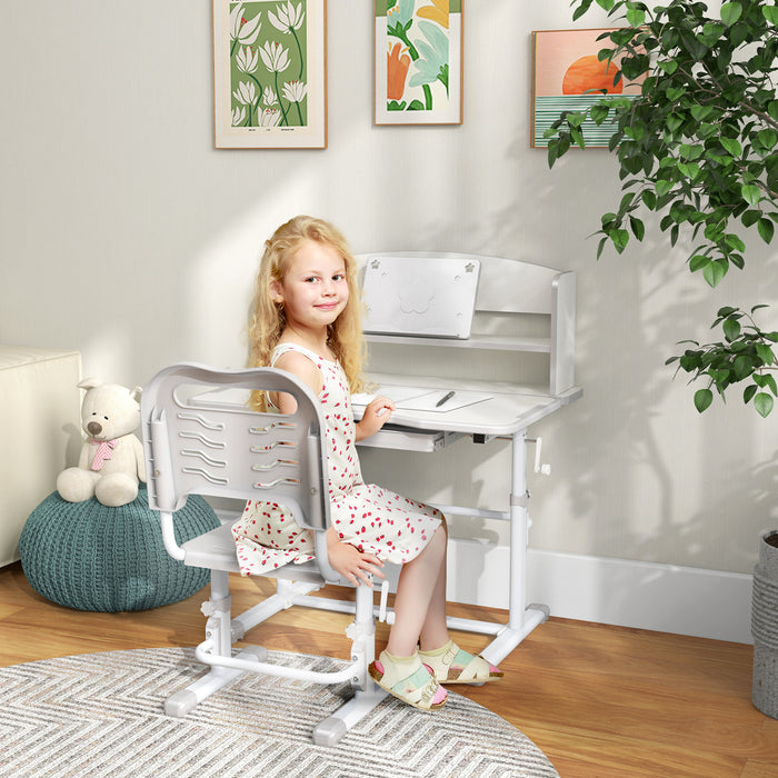 Kids' Ergonomic Study Desk Set - Height Adjustable with Drawer & Storage Shelf, 80x54.5x104cm - Ideal for Children's Homework and Craft Space, Grey