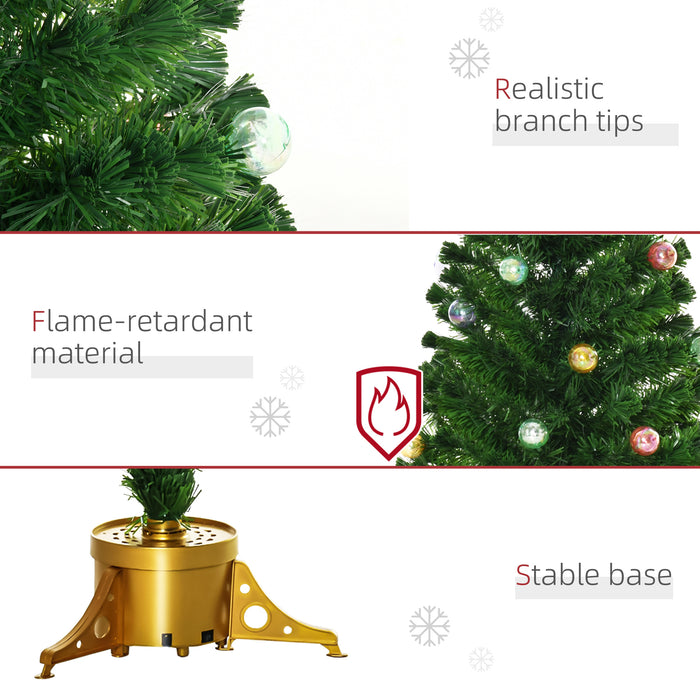 Pre-Lit 5ft Artificial Christmas Tree with Fiber Optic Lights - Holiday Home Xmas Indoor Décor, Gold Stand Included - Ideal for Festive Living Room Ambiance