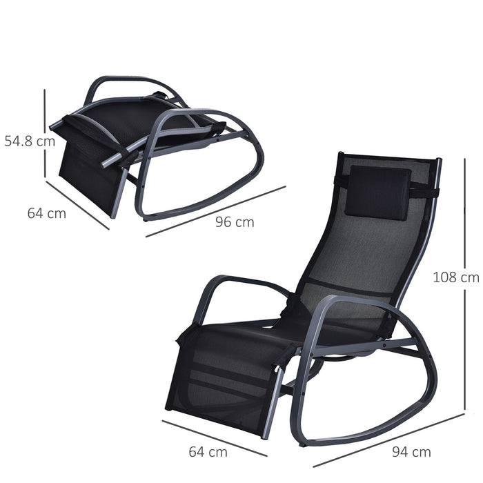 Zero Gravity Rocker Patio Chair - Adjustable Reclining Outdoor Lounger with Pillow and Footrest, Texteline Fabric - Perfect for Garden Relaxation and Comfort