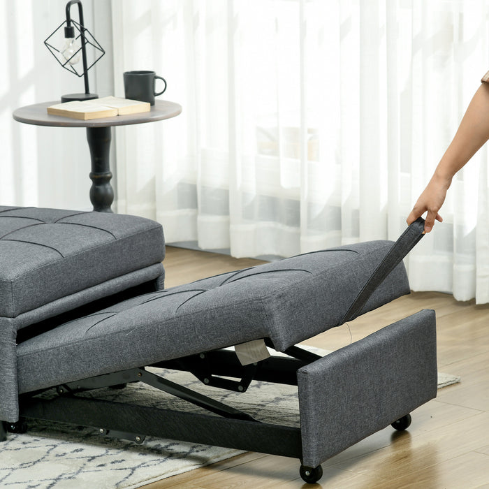 3-in-1 Convertible Sleeper Chair Bed with Padding - Adjustable Recliner, Wheels and Pillow, Grey - Perfect for Small Spaces and Guest Rooms