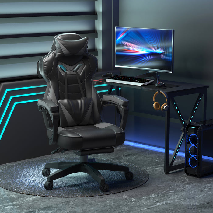 Ergonomic Racing Gaming Chair - Adjustable Height, Recliner, Wheels, Lumbar Support, Retractable Footrest - Ideal for Home Office Comfort and Long Gaming Sessions