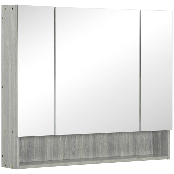Wall-Mounted Bathroom Mirror Cabinet with Adjustable Shelves - Spacious 3-Door Storage Solution in Grey - Ideal for Organizing Toiletries and Towels
