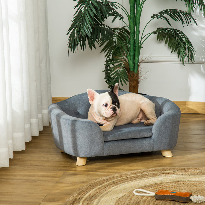 Pet Sofa Dog Bed Couch - Plush Covered Lounging Sofa with Washable Cushion and Durable Wooden Frame - Ideal for Small Dogs and Kittens, Cozy Resting Spot, 70x47x30cm, Stylish Grey