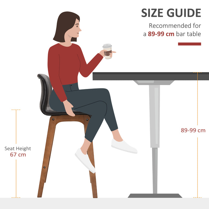 Modern Pair of PU Leather Bar Stools - Wooden Frame with Footrest, Home Bar and Dining Room Seating Solution - Elegant and Comfortable Entertaining Furniture