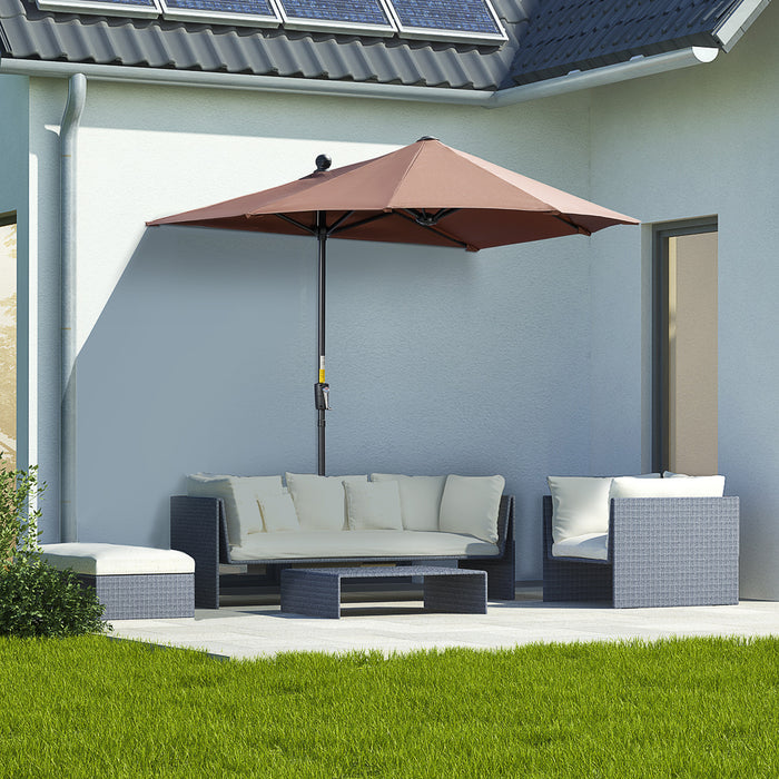 Half Parasol Market Umbrella - 2m Double-Sided Canopy with Crank Handle and Base for Garden and Balcony - Sun-shielding Coffee-Colored Shade for Outdoor Spaces
