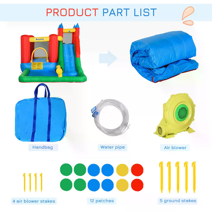 Kids 6-in-1 Inflatable Bouncy Castle with Water Slide - Bounce House with Jumping Area, Climbing Wall, Water Pool, Spray Gun, Basketball Hoop - Ultimate Summer Backyard Playland for Children