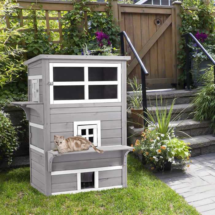 3 Tier Wooden Kitten Haven - Weather-Resistant Indoor & Outdoor Cat Shelter - Perfect Cozy Home for Feline Friends