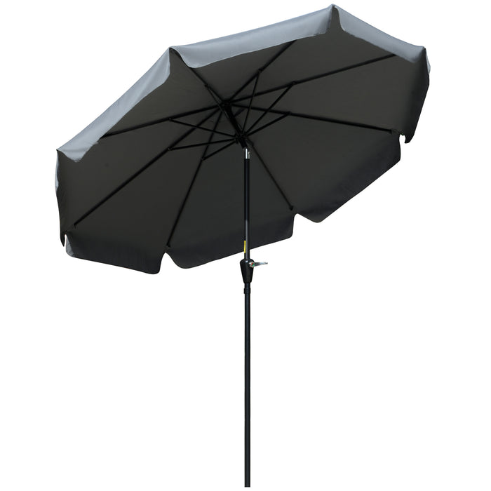 2.66m Charcoal Grey Patio Umbrella - Outdoor Garden Parasol with Sun Shade, 8 Sturdy Ribs & Decorative Ruffles - Ideal for Deck, Balcony & Poolside Relaxation
