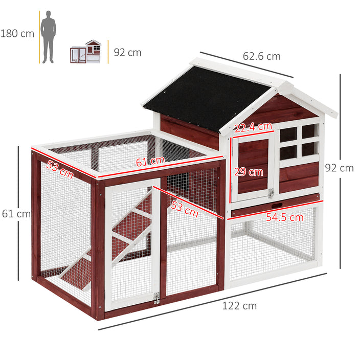 Wooden Rabbit Hutch 122 - Waterproof Asphalt Roof, Outdoor Fun Run, Removable Tray & Ramp - Ideal Bunny Sanctuary for Garden or Backyard