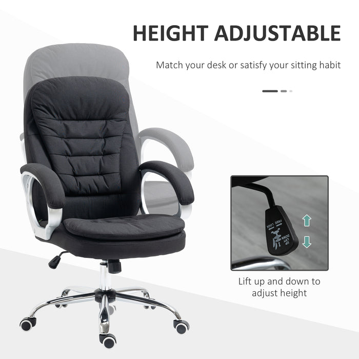 Ergonomic Task Chair with Arms and Swivel Wheels - Comfortable Linen Fabric Seating in Black - Perfect for Home Office and Computer Desks